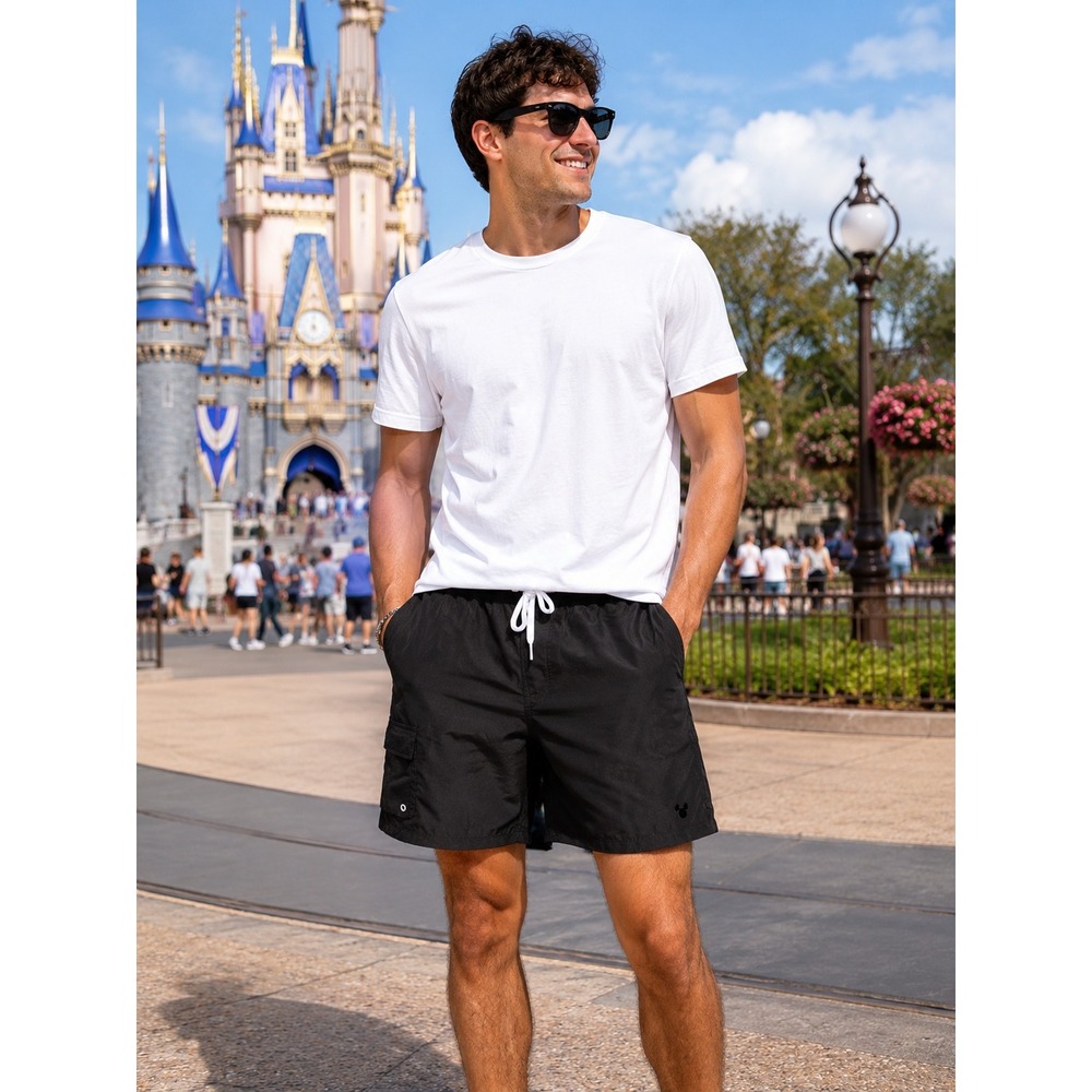 Disney Parks Mens Mickey Mouse Swim Trunks Black Cargo Pocket Board Shorts Large